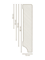SÜDBROCK Holz Sockelleiste Kiefer, 16 x 70 mm, rechteckig, vorn R2, RAL 9016  weiß lack., 250 cm